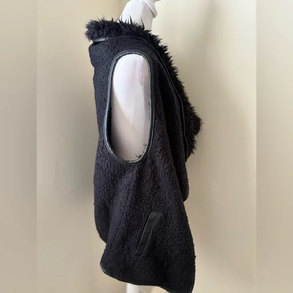 Medium Love Tree Black Teddy Sherpa Open Front Faux Fur Vest - Picture 5 of 12